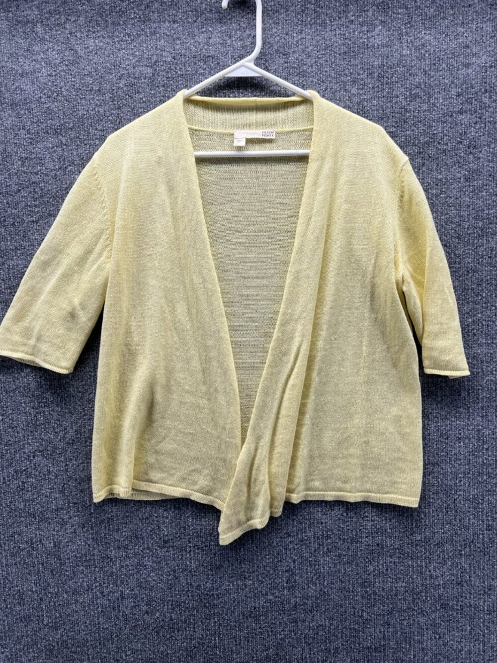 Eileen Fisher Cardigan Sweater Womens Small Yellow V Neck Open Knit Lightweight
